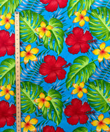 All Over Tropical Flowers 100 Percent Cotton Fabric - Blue, Red, Purple, Turquoise Tropical Floral Print, 36" X 42" (1 Yard)