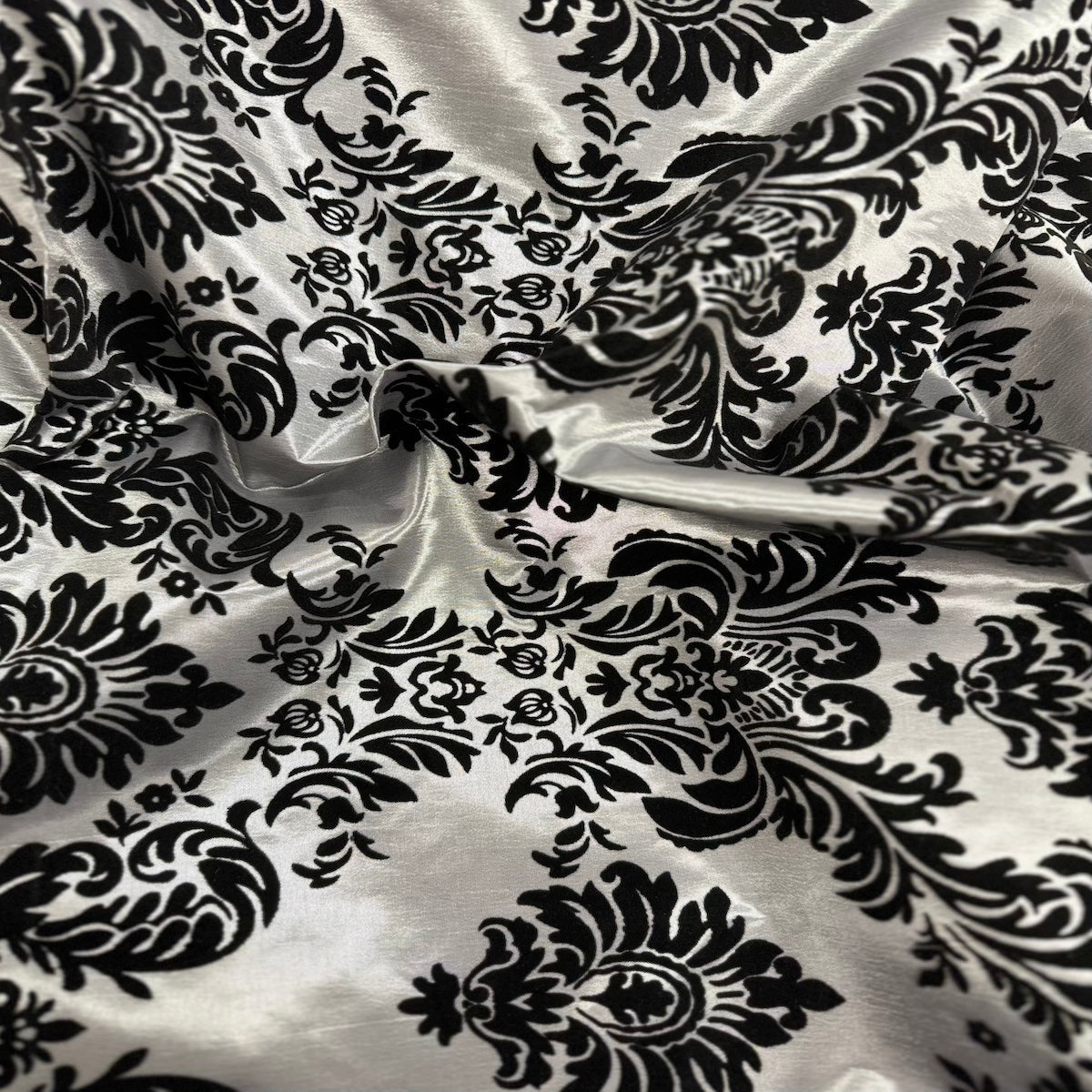Damask Flocked Taffeta Fabric - 100 Percent Polyester Fabric, Damask Pattern, 60" Width (1 Yard)