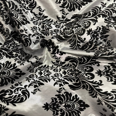 Damask Flocked Taffeta Fabric - 100 Percent Polyester Fabric, Damask Pattern, 60" Width (1 Yard)
