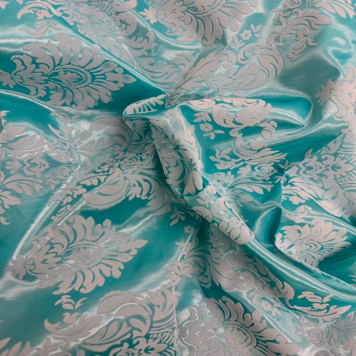 Damask Flocked Taffeta Fabric - 100 Percent Polyester Fabric, Damask Pattern, 60" Width (1 Yard)