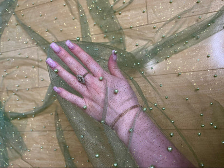 Pearl Beaded Tulle Mesh in Light Green