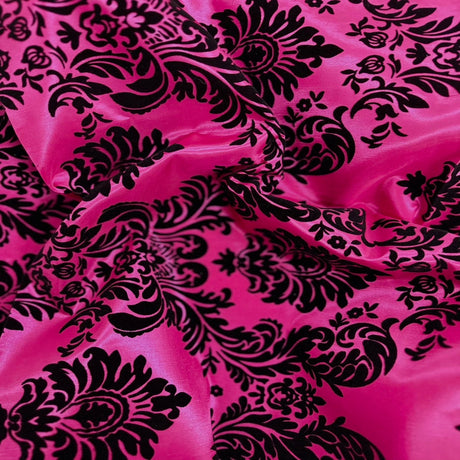 Damask Flocked Taffeta Fabric - 100 Percent Polyester Fabric, Damask Pattern, 60" Width (1 Yard)