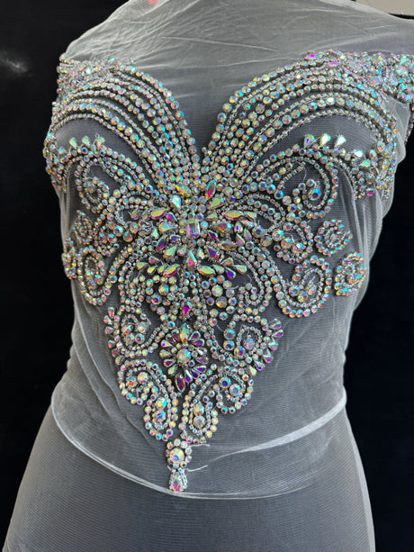 Silver Iridescent Rhinestone Bodice Applique