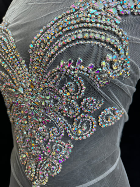 Silver Iridescent Rhinestone Bodice Applique