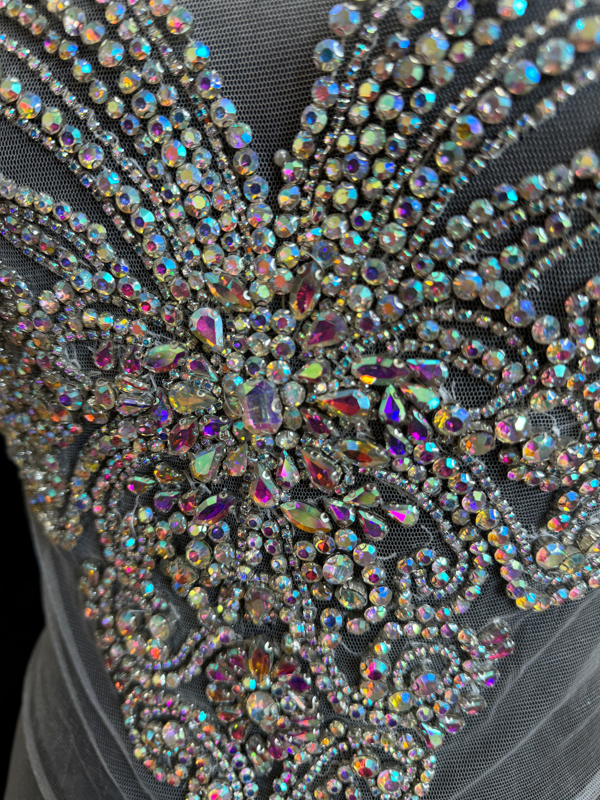 Silver Iridescent Rhinestone Bodice Applique