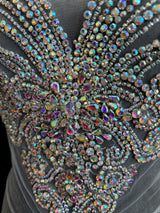 Silver Iridescent Rhinestone Bodice Applique
