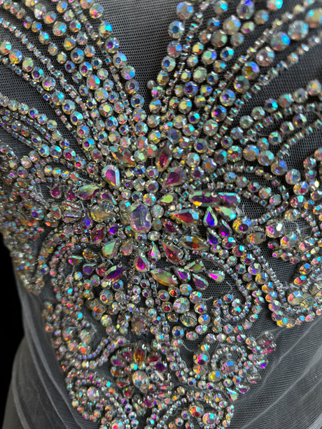 Silver Iridescent Rhinestone Bodice Applique
