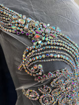 Silver Iridescent Rhinestone Bodice Applique