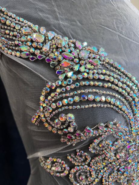 Silver Iridescent Rhinestone Bodice Applique