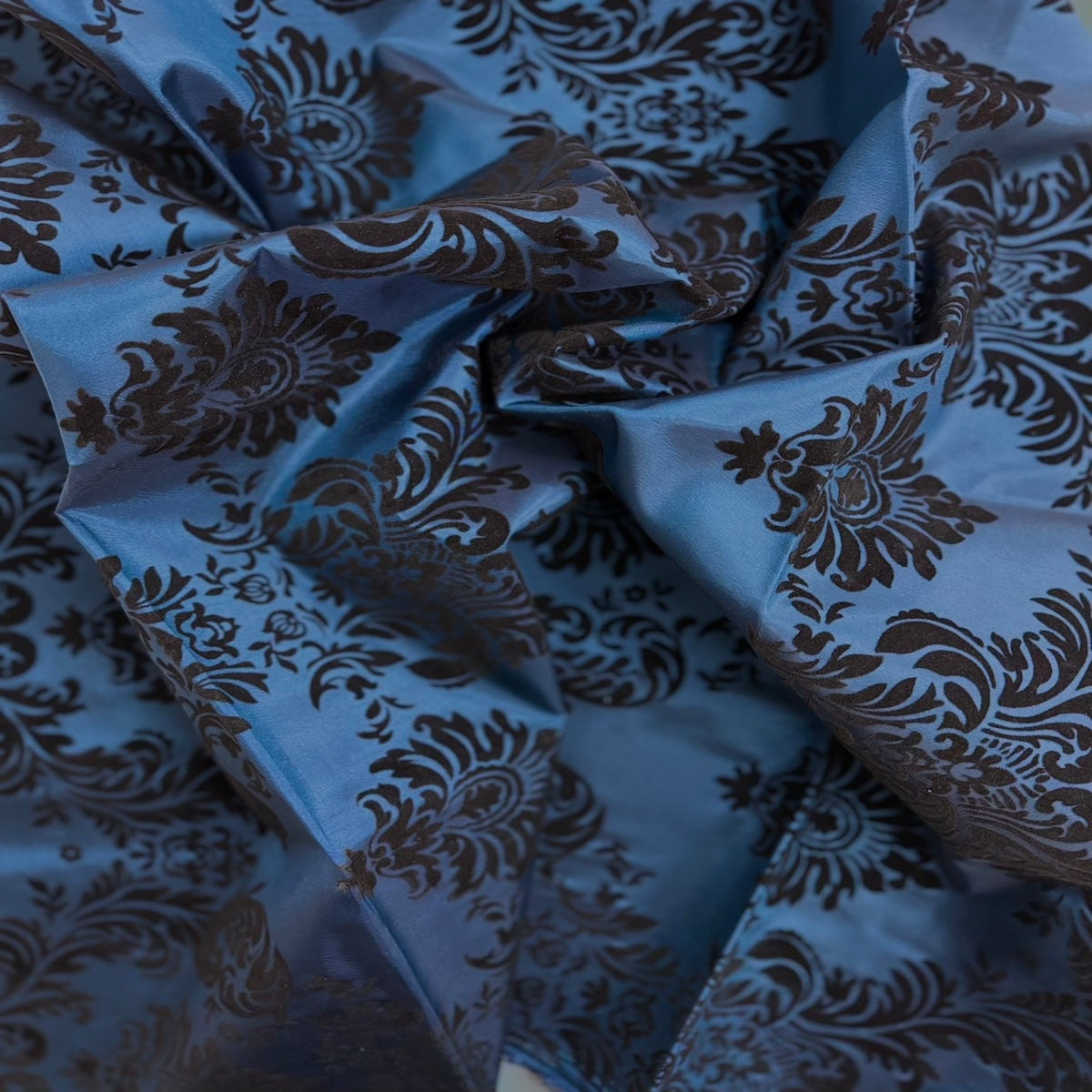 Damask Flocked Taffeta Fabric - 100 Percent Polyester Fabric, Damask Pattern, 60" Width (1 Yard)