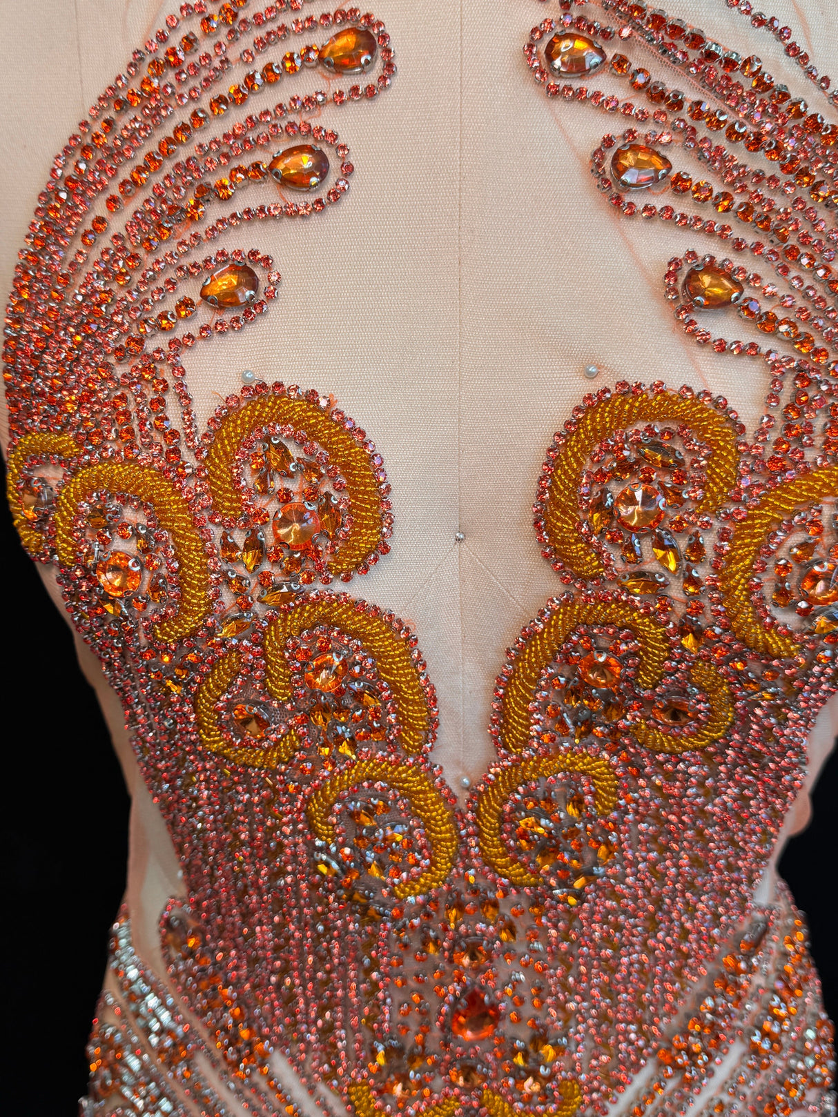 Orange Rhinestone Bodice Applique