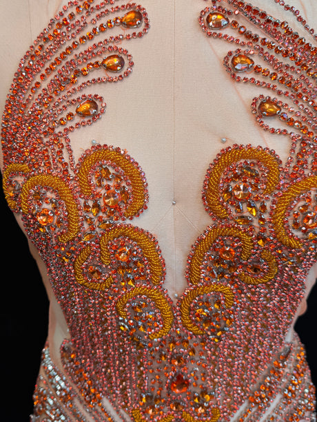 Orange Rhinestone Bodice Applique