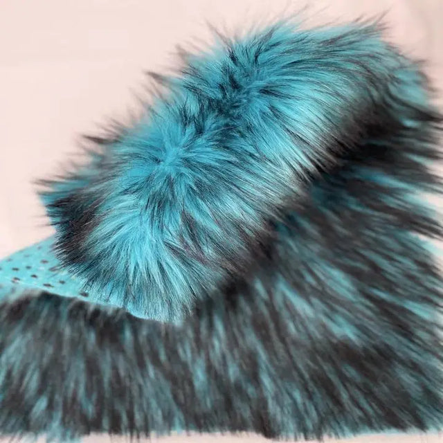 Turquoise Black Faux Fake Fur Husky Long Pile