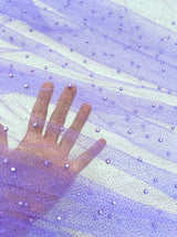 Stretch Pearl Beaded Tulle Lavender