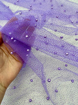 Stretch Pearl Beaded Tulle Lavender