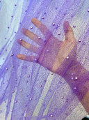 Stretch Pearl Beaded Tulle Lavender