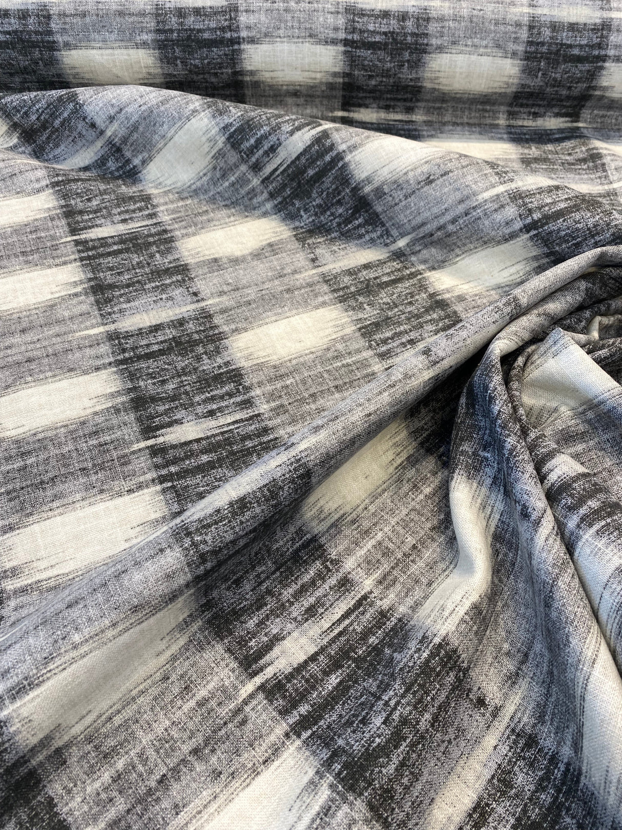 Waverly Sashika Linen Blend Fabric - Plaid, Cinder Gray/Black, 54" Width (By The Yard)