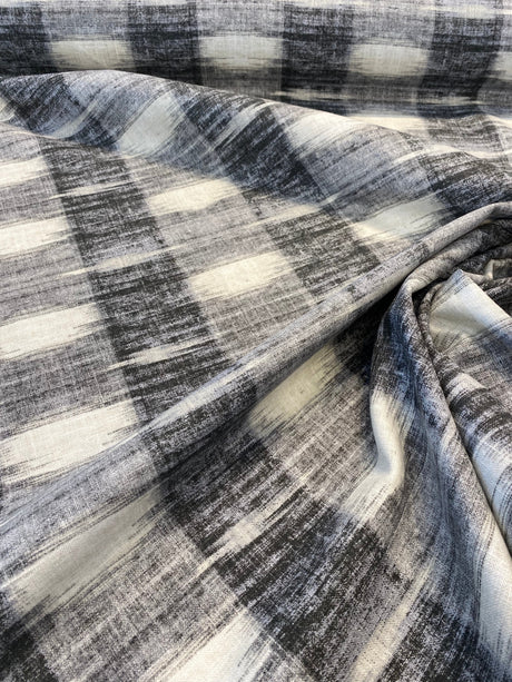 Waverly Sashika Linen Blend Fabric - Plaid, Cinder Gray/Black, 54" Width (By The Yard)
