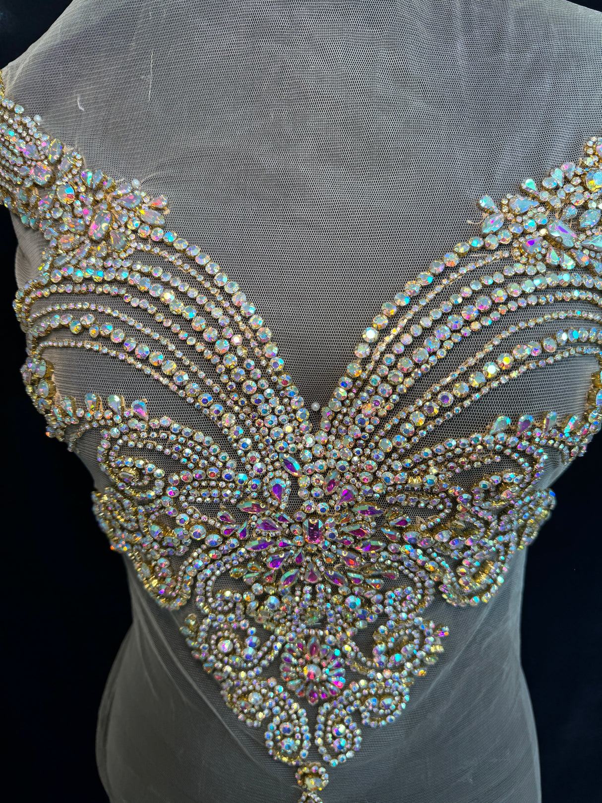 Gold Iridescent Rhinestone Bodice Applique