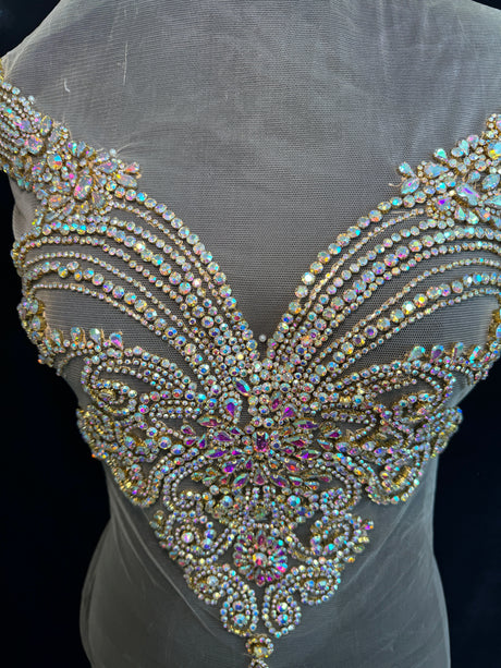 Gold Iridescent Rhinestone Bodice Applique