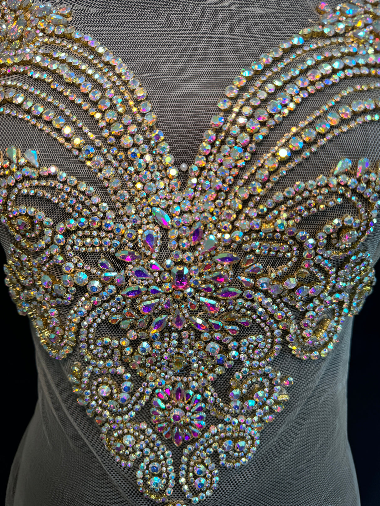 Gold Iridescent Rhinestone Bodice Applique