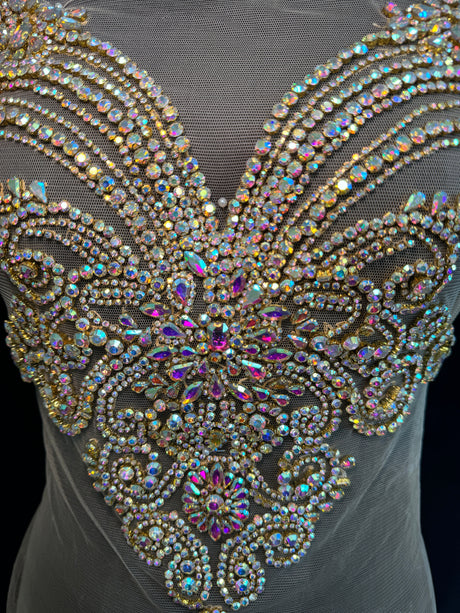 Gold Iridescent Rhinestone Bodice Applique