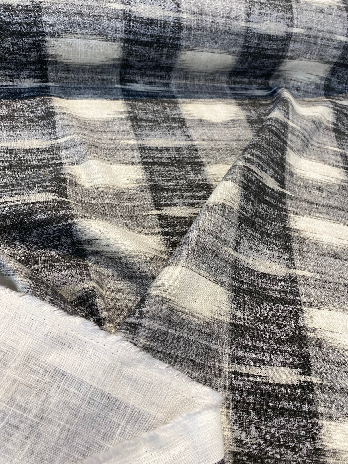 Waverly Sashika Linen Blend Fabric - Plaid, Cinder Gray/Black, 54" Width (By The Yard)