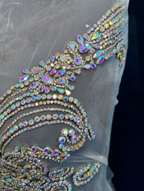 Gold Iridescent Rhinestone Bodice Applique