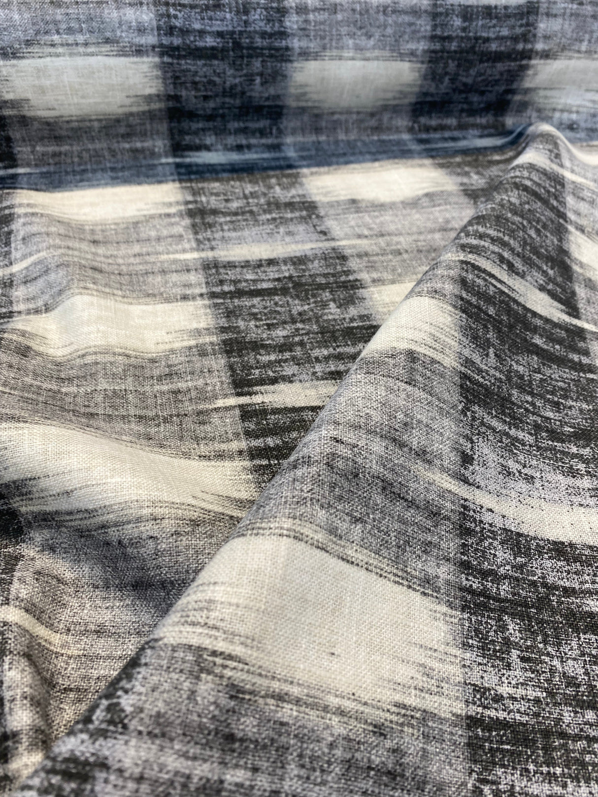 Waverly Sashika Linen Blend Fabric - Plaid, Cinder Gray/Black, 54" Width (By The Yard)