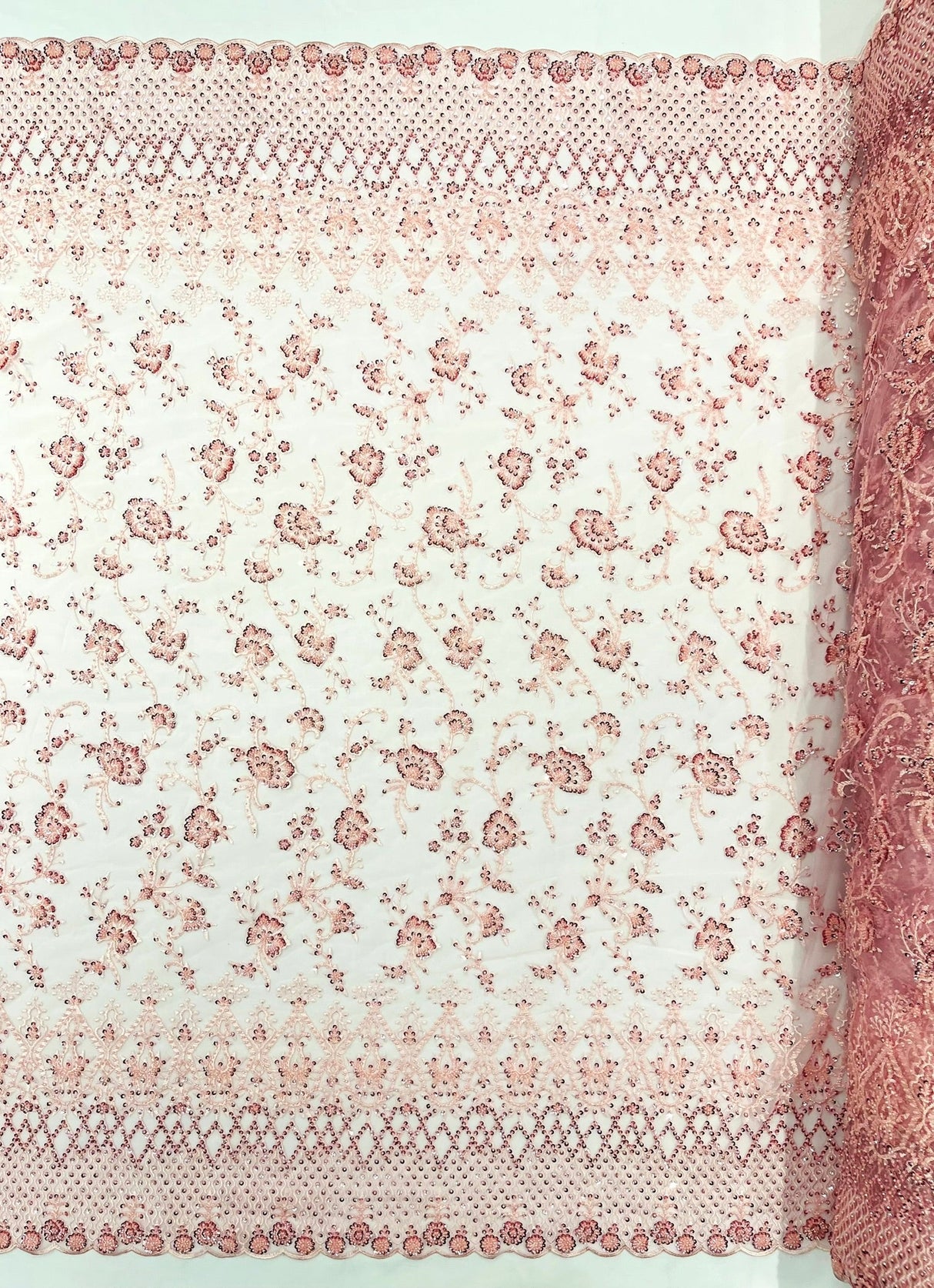 Modern Luxury Beaded Fabric - Mesh Lace, 54" Width, Color Assorted (1 Yard)
