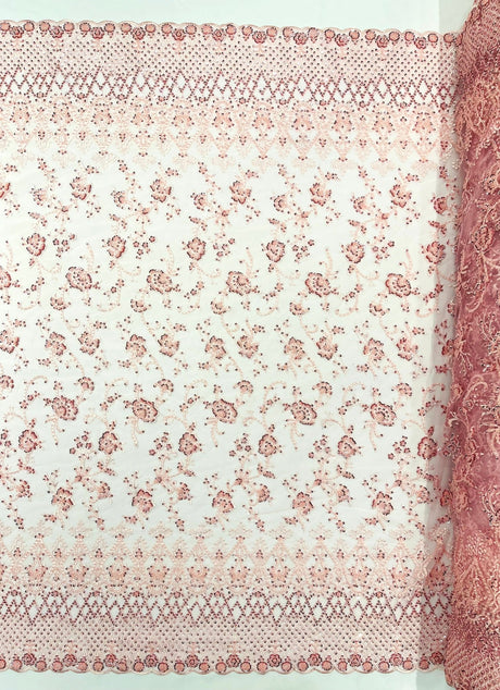 Modern Luxury Beaded Fabric - Mesh Lace, 54" Width, Color Assorted (1 Yard)
