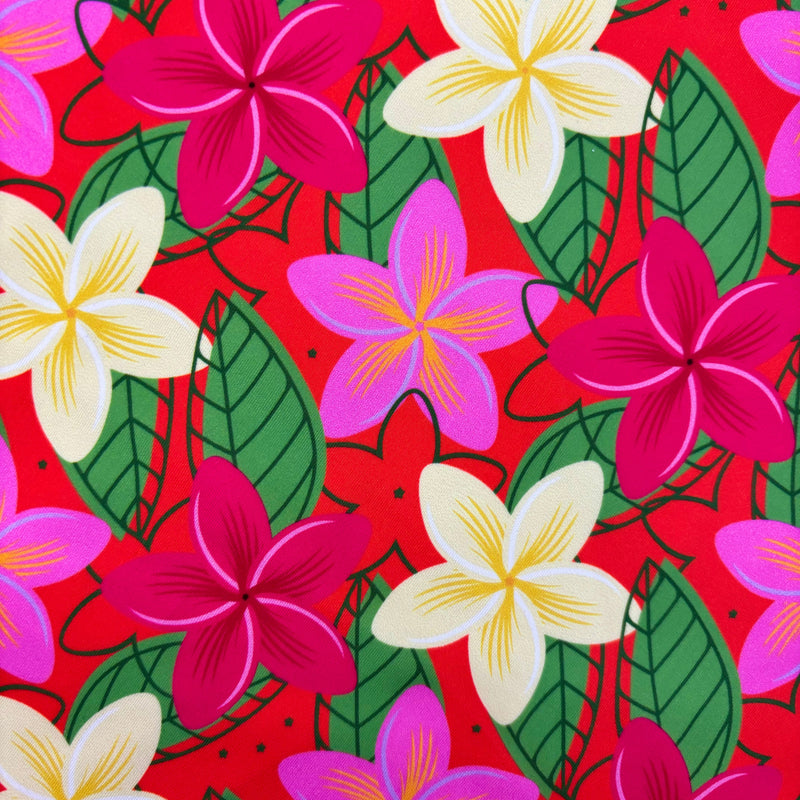 Tropical Hibiscus Printed Spandex Fabric - Tropical Hibiscus Print, 58"/60" Width (1 Yard)