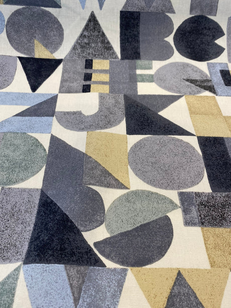 Block Letters Onyx Cotton Fabric - Beige Gray Dark Block Letters, 54" Width (1 Yard)