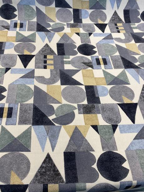 Block Letters Onyx Cotton Fabric - Beige Gray Dark Block Letters, 54" Width (1 Yard)