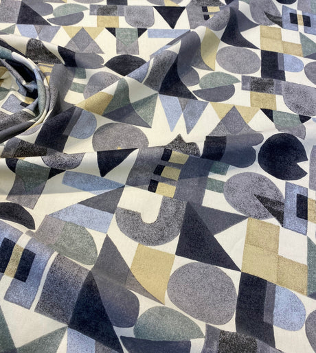 Block Letters Onyx Cotton Fabric - Beige Gray Dark Block Letters, 54" Width (1 Yard)