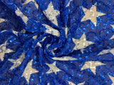 White Star Printed Sequin Mesh Fabric - White Star Print, 4-Way Stretch, Medium Weight (1 Yard)