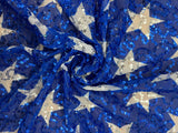White Star Printed Sequin Mesh Fabric - White Star Print, 4-Way Stretch, Medium Weight (1 Yard)