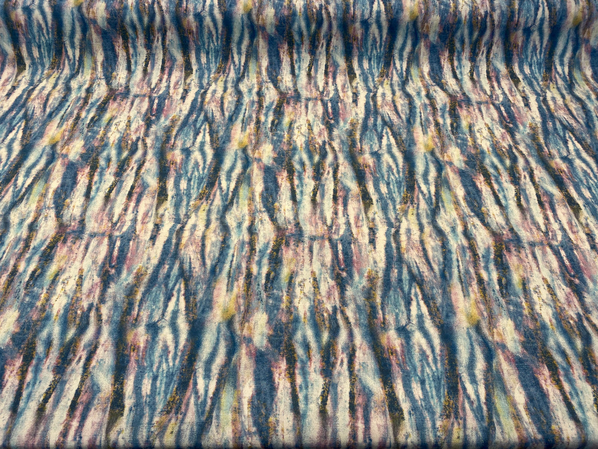 Waverly Blink Of An Eye 100 Percent Cotton Fabric - Sapphire Blue, Beige Blues And Pinks With Bronze Gold Accents, 54" Width, 13.50" Horizontal X 13.50" Vertical Repeat (1 Yard)