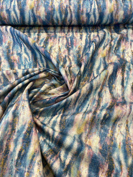 Waverly Blink Of An Eye 100 Percent Cotton Fabric - Sapphire Blue, Beige Blues And Pinks With Bronze Gold Accents, 54" Width, 13.50" Horizontal X 13.50" Vertical Repeat (1 Yard)
