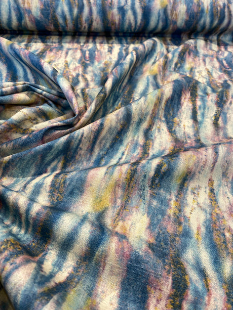 Waverly Blink Of An Eye 100 Percent Cotton Fabric - Sapphire Blue, Beige Blues And Pinks With Bronze Gold Accents, 54" Width, 13.50" Horizontal X 13.50" Vertical Repeat (1 Yard)