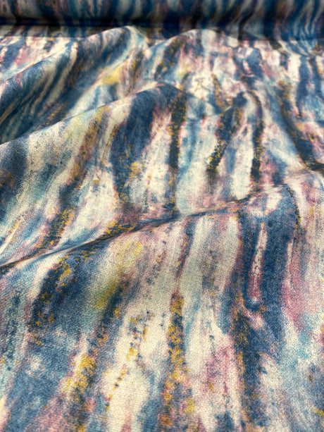 Waverly Blink Of An Eye 100 Percent Cotton Fabric - Sapphire Blue, Beige Blues And Pinks With Bronze Gold Accents, 54" Width, 13.50" Horizontal X 13.50" Vertical Repeat (1 Yard)