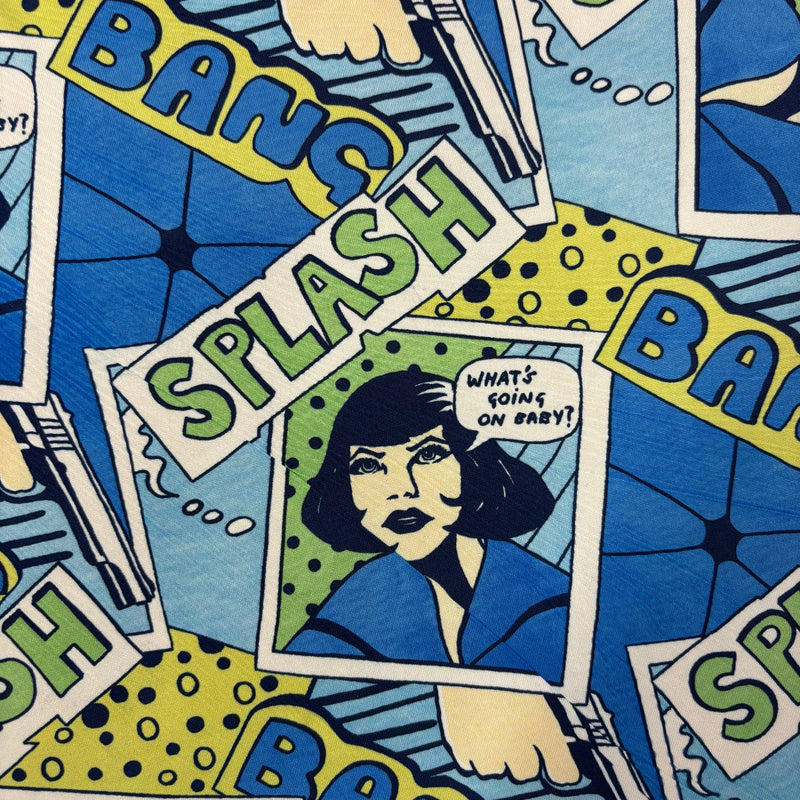 Blue Comic Book Spandex Fabric - Blue Comic Book Print, 58"/60" Width (1 Yard)