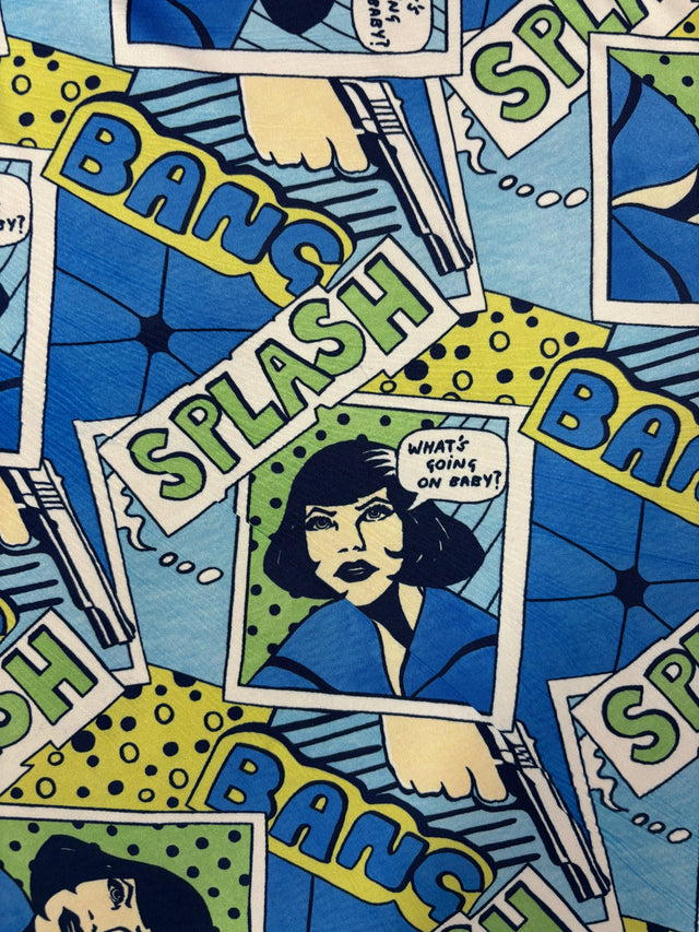 Blue Comic Book Spandex Fabric - Blue Comic Book Print, 58"/60" Width (1 Yard)