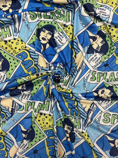 Blue Comic Book Spandex Fabric - Blue Comic Book Print, 58"/60" Width (1 Yard)