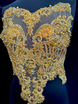 Gold Rhinestone Bodice Applique