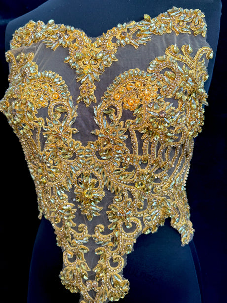 Gold Rhinestone Bodice Applique