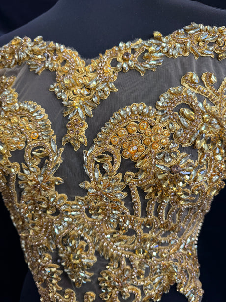 Gold Rhinestone Bodice Applique