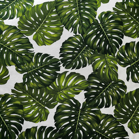 Monstera Leaf 100 Percent Cotton Fabric - Monstera Leaf Print, Light Blue, Black, Ivory, 56" Width (1 Yard)