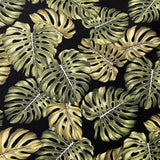 Monstera Leaf 100 Percent Cotton Fabric - Monstera Leaf Print, Light Blue, Black, Ivory, 56" Width (1 Yard)