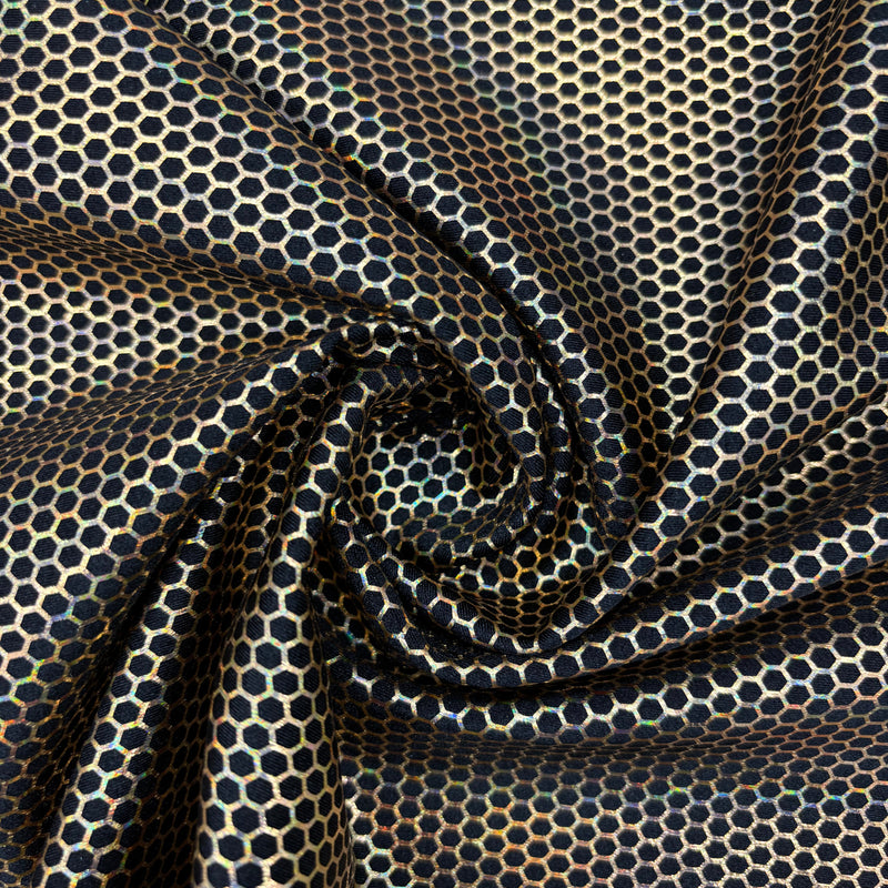 Gold Honeycomb Print Polyester Spandex Fabric - Gold Honeycomb Print, 58"/60" Width (1 Yard)